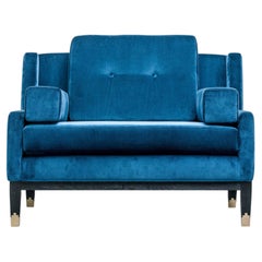 Mr Jones Sofa Armchair, Velvet Siège, Black Limed oak with brass details legs