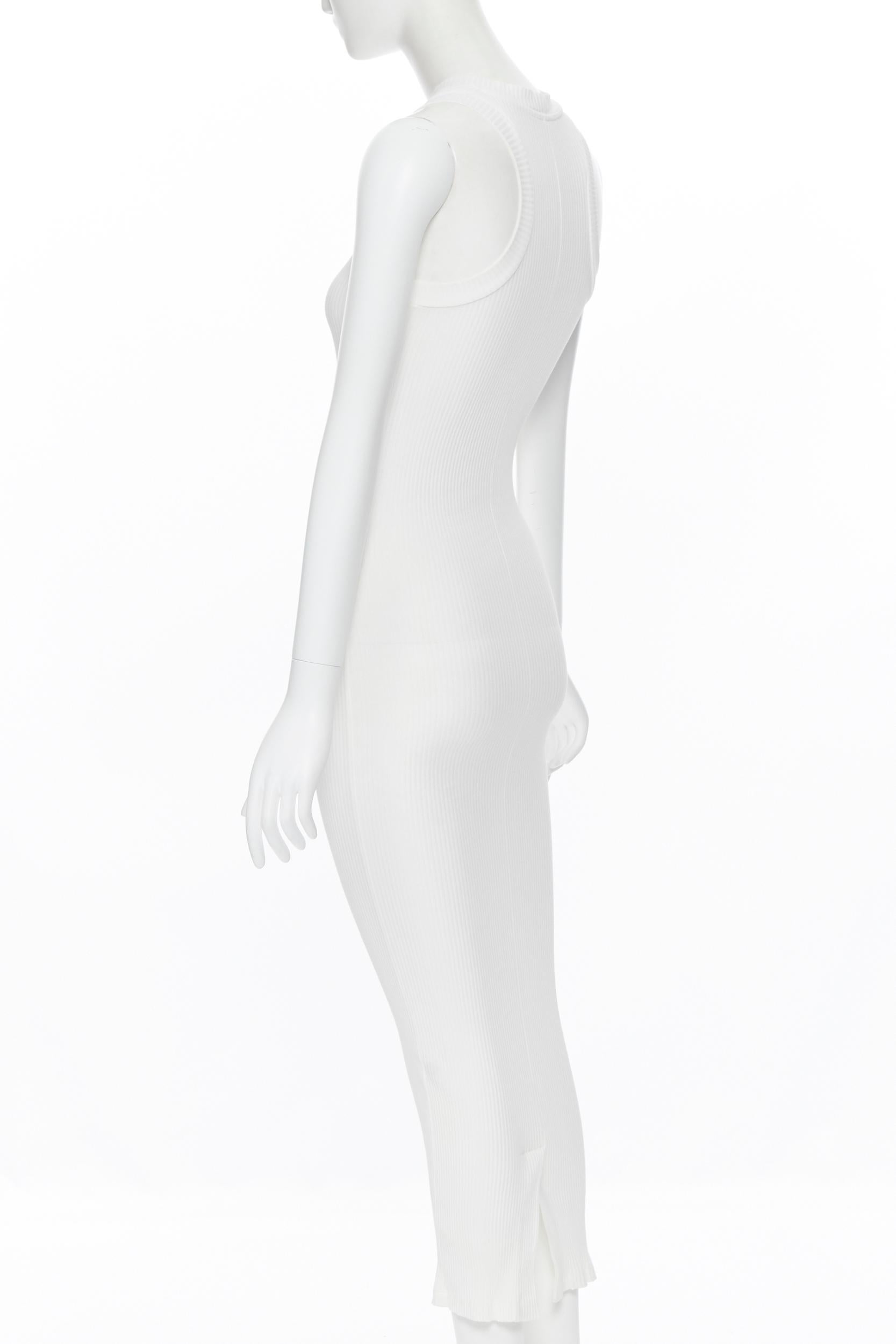 MR LARKIN ivory white ribbed stretch fit minimalist casual day dress XS In Excellent Condition In Hong Kong, NT