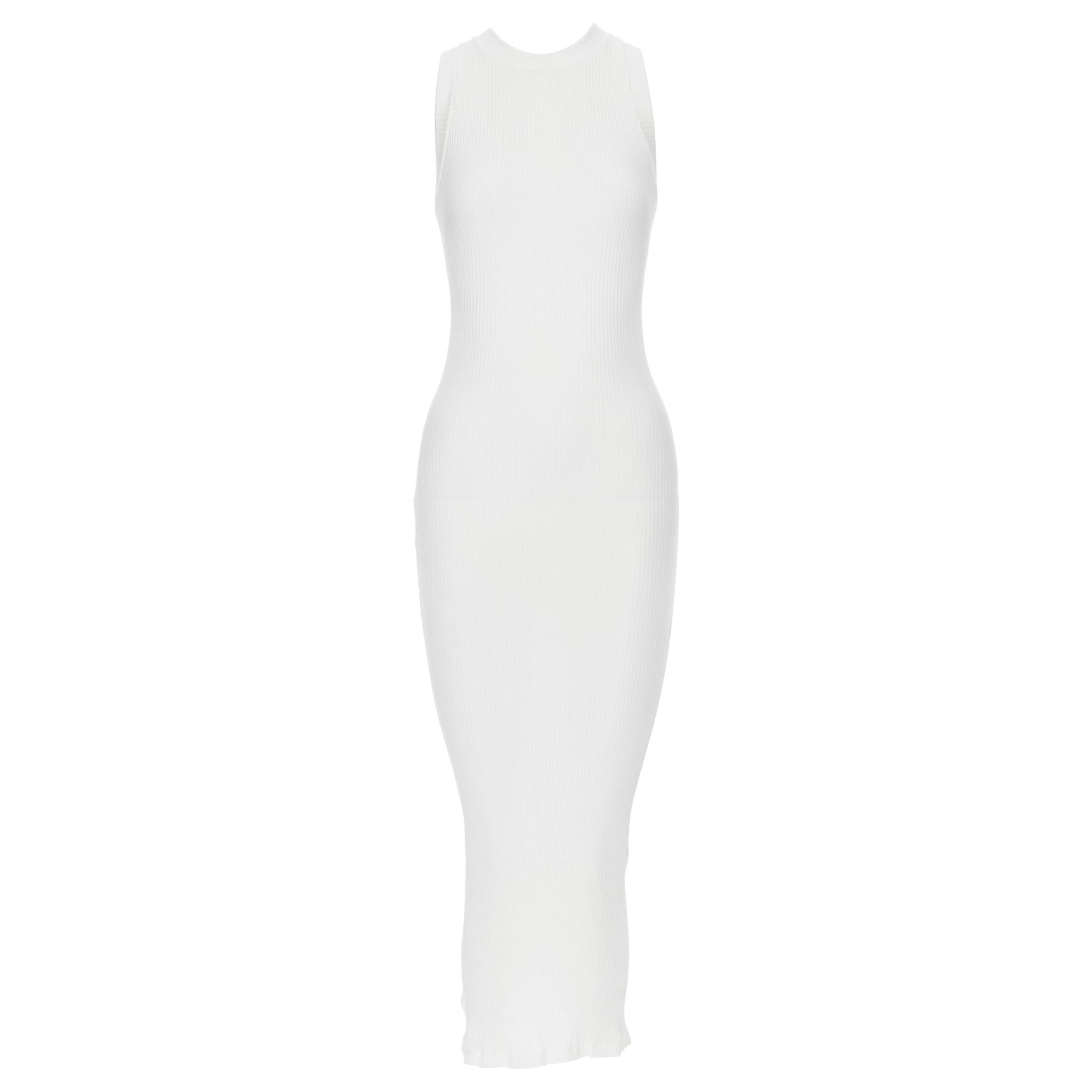 MR LARKIN ivory white ribbed stretch fit minimalist casual day dress XS
