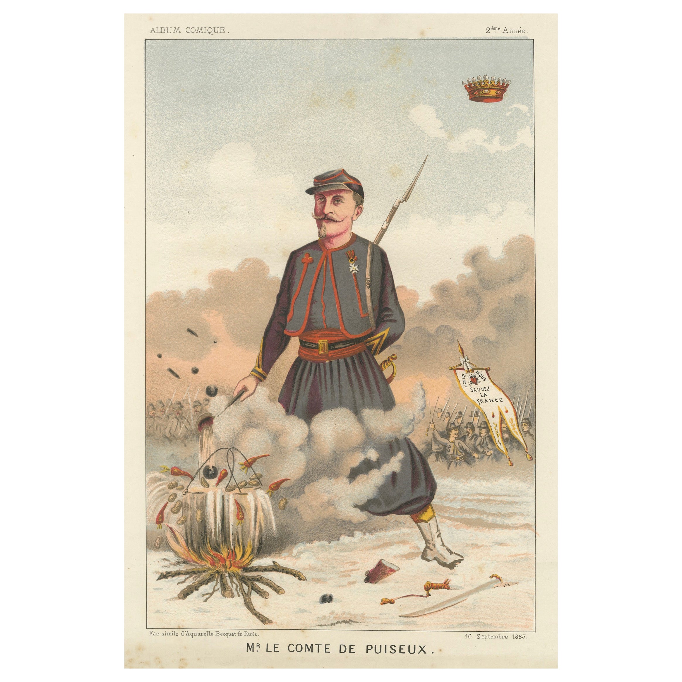 Mr. le Comte de Puiseux, French Zouave Satirical Chromolithograph, 1885