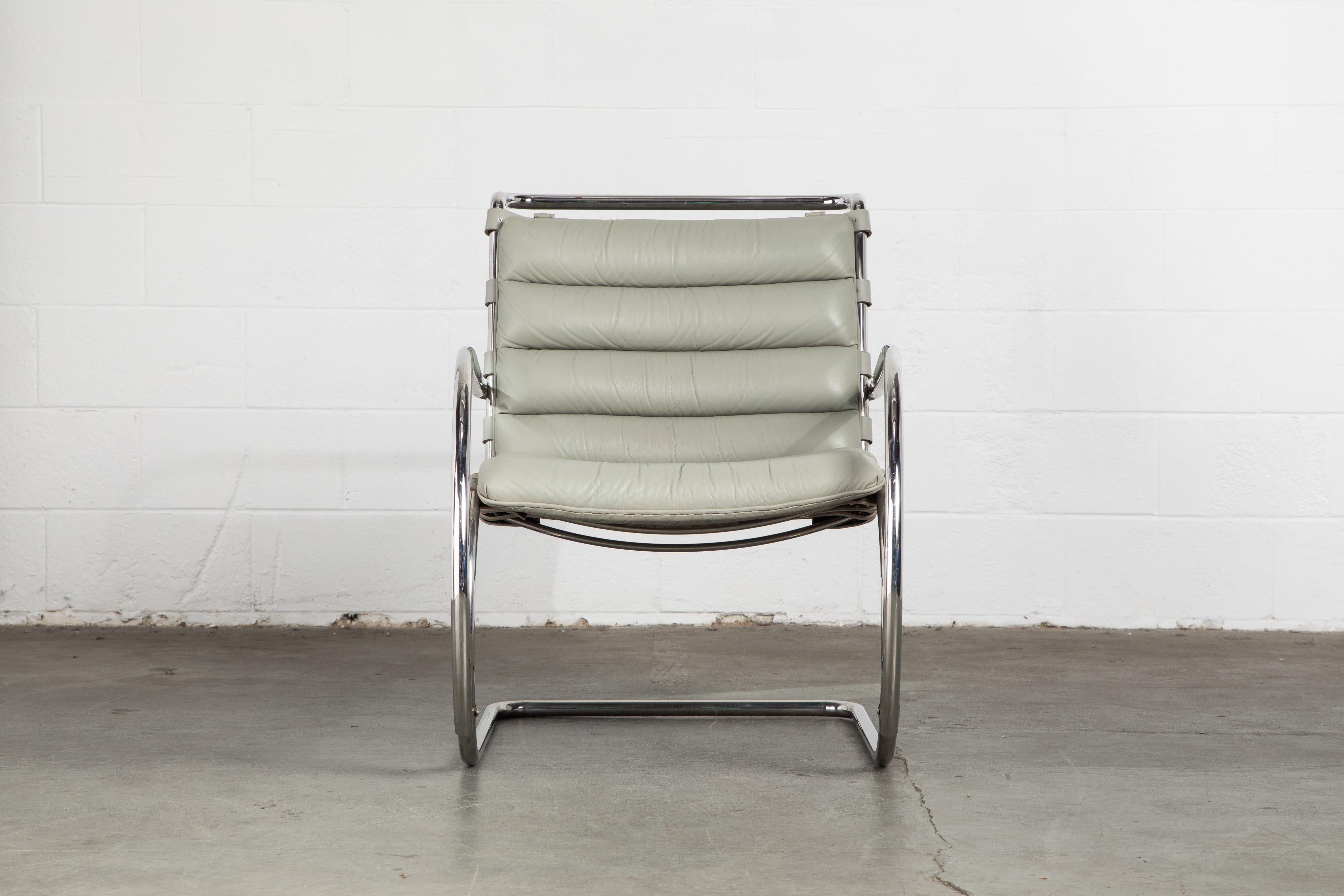 An incredible collectors item, this rare early production 'MR' lounge armchair by Ludwig Mies van der Rohe for Knoll International, date stamped Jan 21, 1988 production, with original Knoll International labels to the underside of the seat cushion.