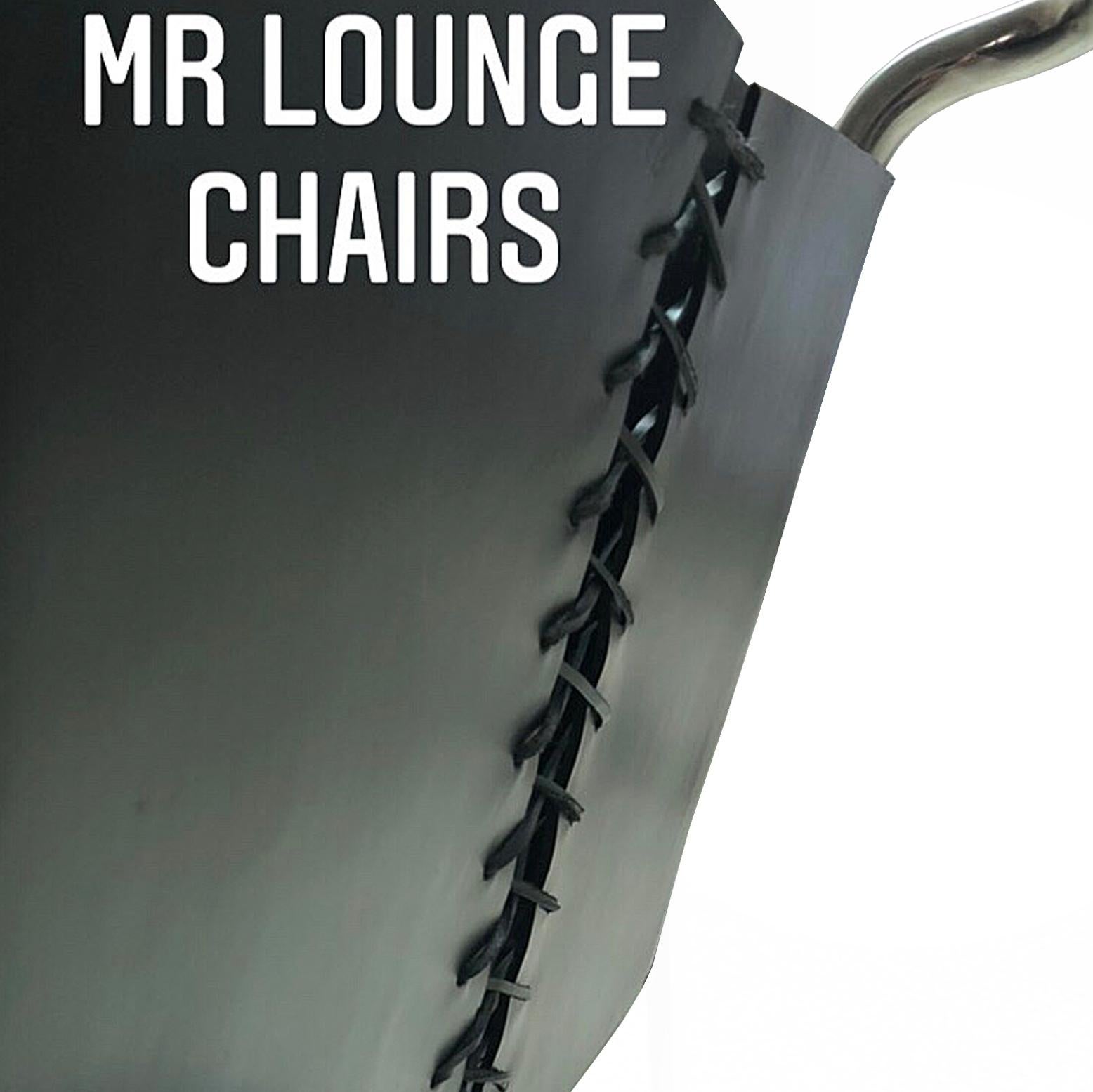 Tubular stainless steel, polished finish seat and back saddle leather sling design by Mies Vean Der Rohe in 1930s this examples ate from 1070s manufactured by Knoll Associates paper label to one chair.