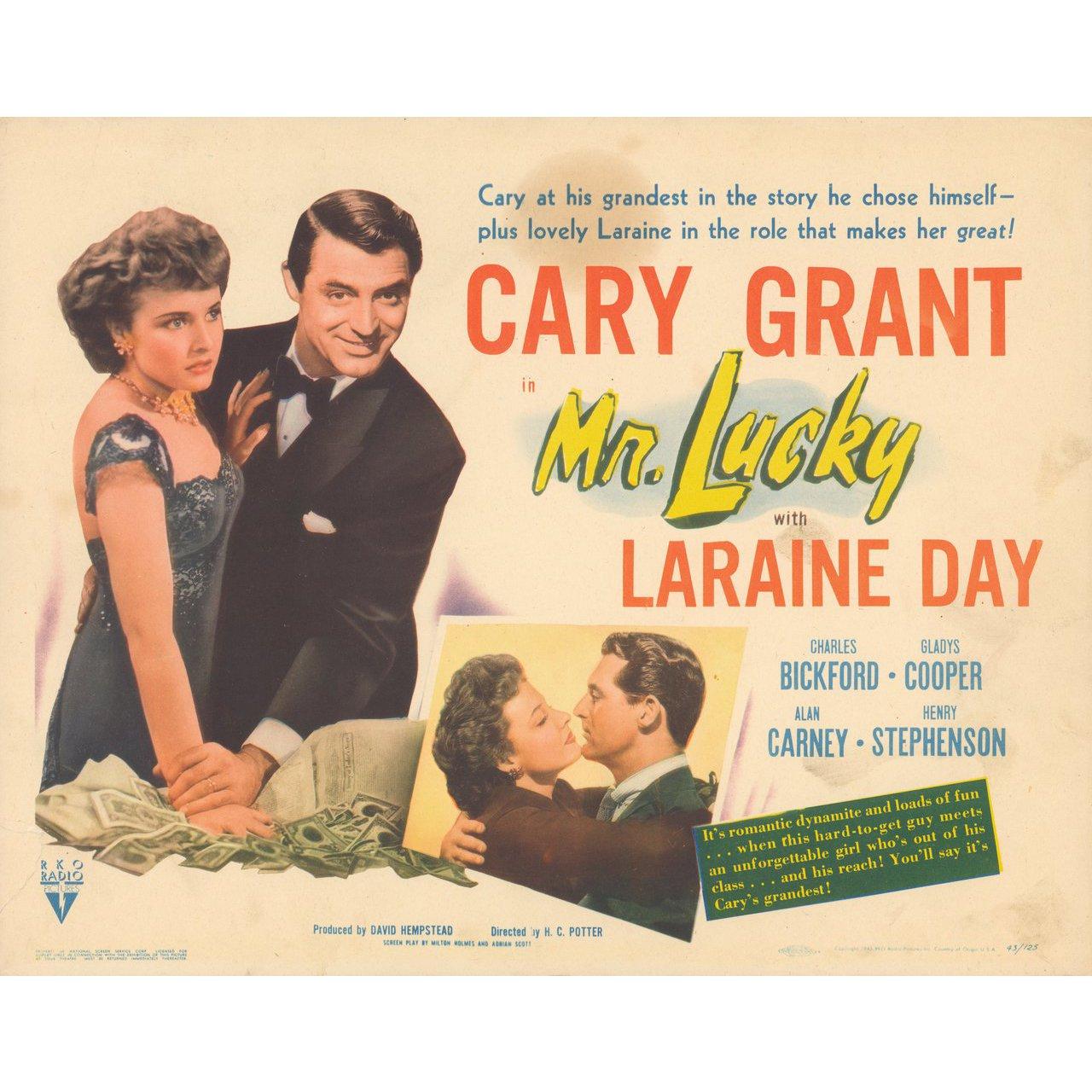 Original 1943 U.S. title card for the film Mr. Lucky directed by H.C. Potter with Cary Grant / Laraine Day / Charles Bickford / Gladys Cooper. Very Good-Fine condition, paper tape on rear. Please note: the size is stated in inches and the actual