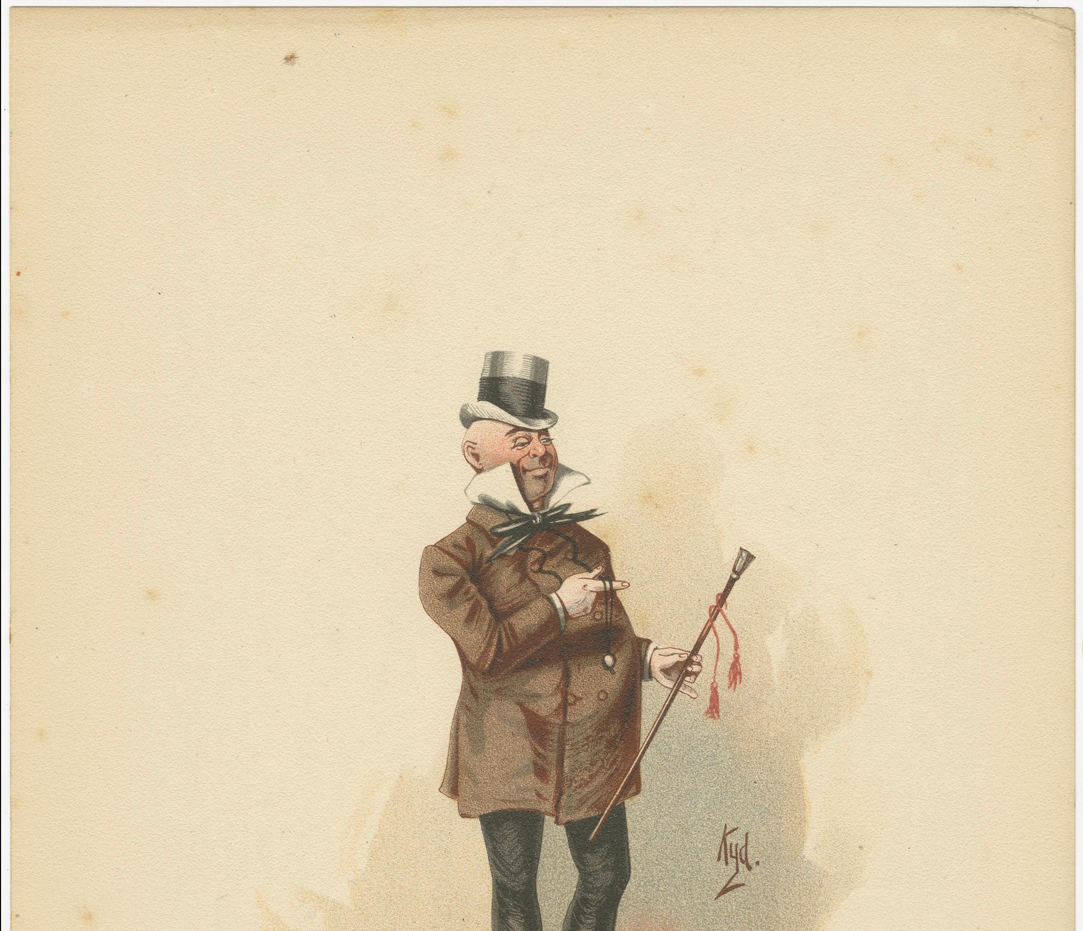 Mr. Micawber aus David Copperfield - Original Dickens Charakter Lithographie von Kyd, um 1889

Beschreibung:
Diese charmante Lithografie zeigt Mr. Wilkins Micawber, eine der beliebtesten und exzentrischsten Figuren aus Charles Dickens' *David