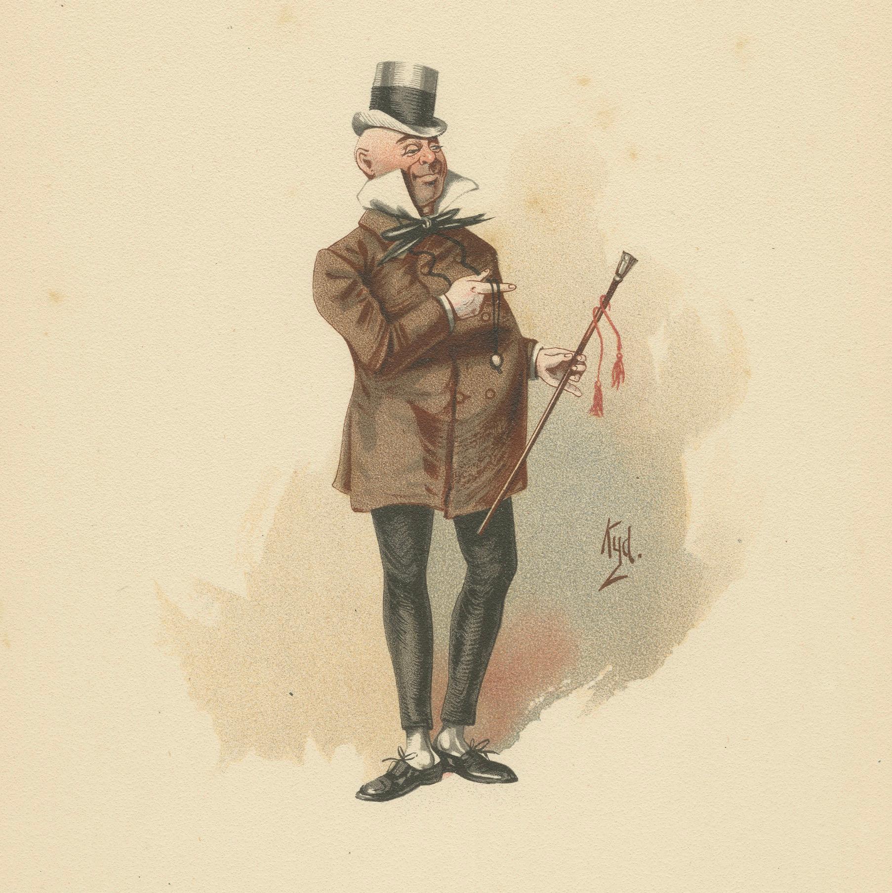 Mr. Micawber aus David Copperfield - Original Dickens Charakter Lithographie, 1889 (Papier) im Angebot