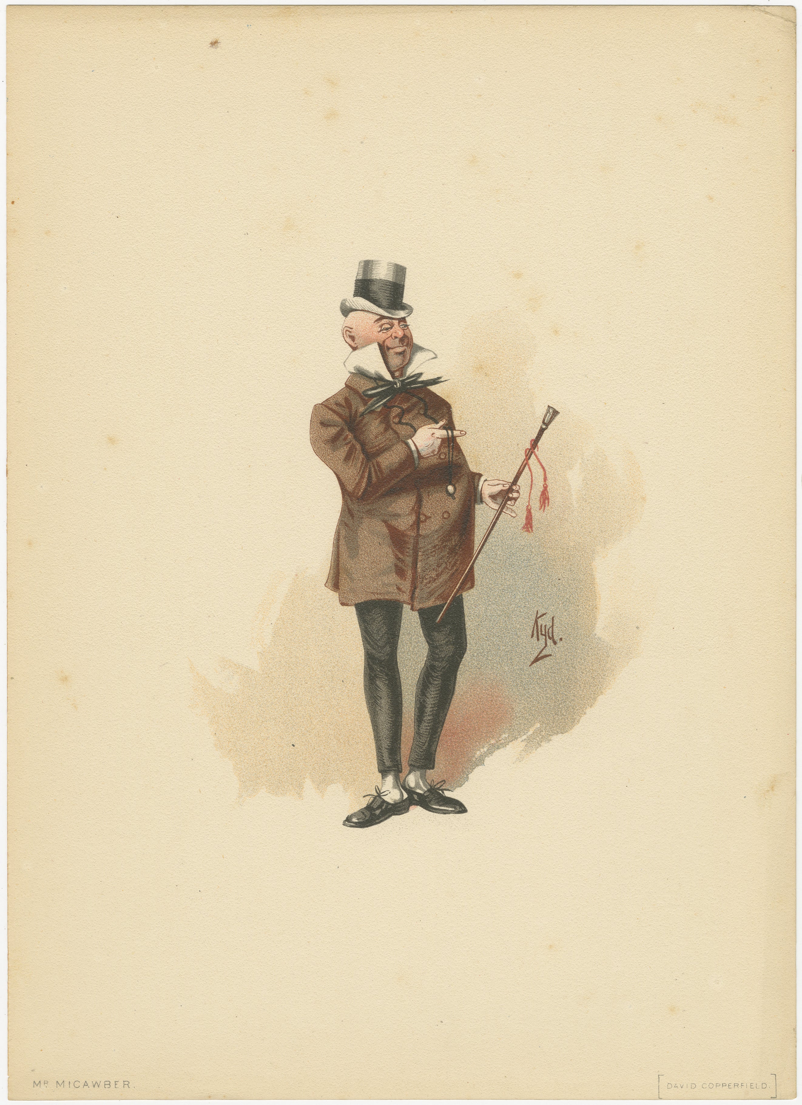 Mr. Micawber aus David Copperfield - Original Dickens Charakter Lithographie, 1889 im Angebot