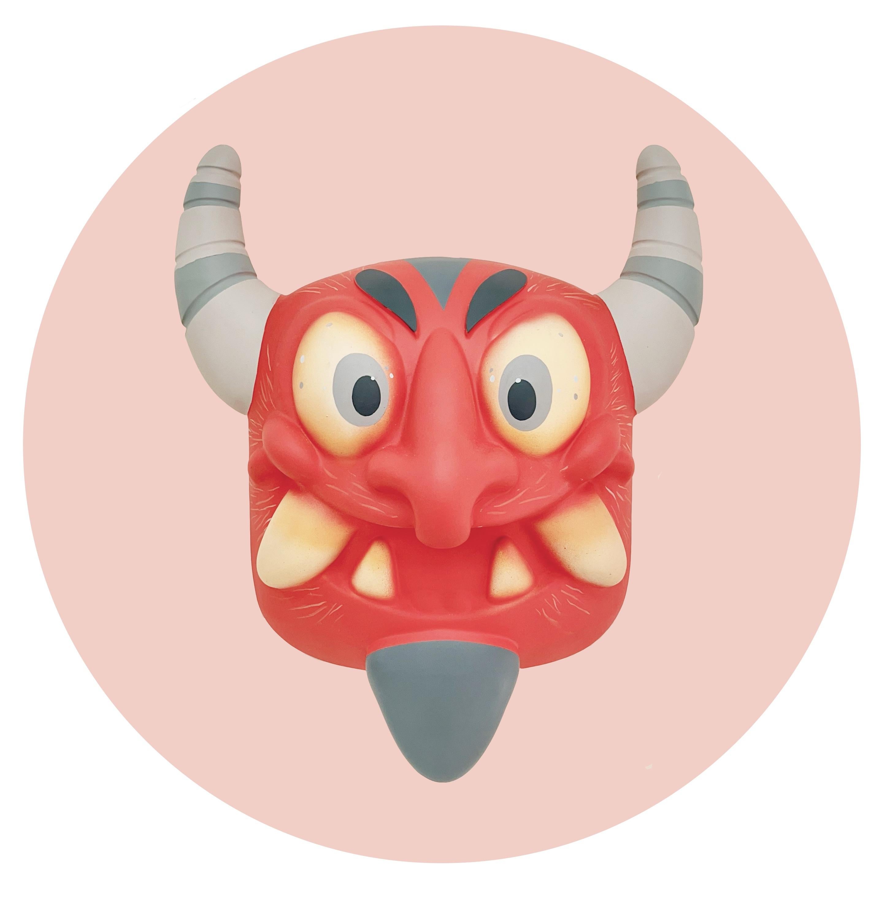 "Diablito 3" Kunstspielzeug, roter Teufel, Pop Art, mexikanisch, Maske, zeitgenössisch, Skulptur
