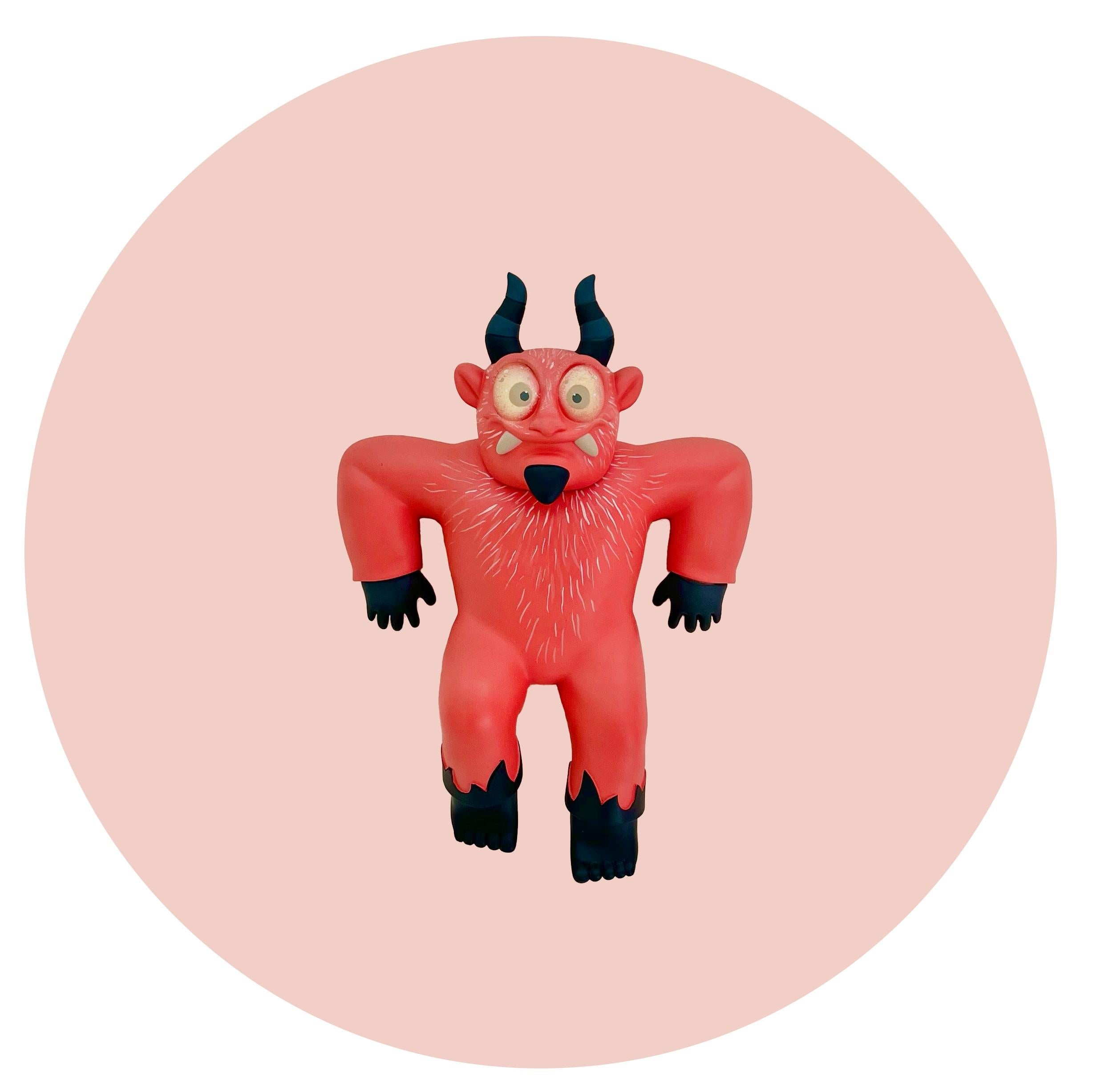 Mr. Mitote Figurative Sculpture - "Diablito colgando" art toy, red devil, pop art, Mexican, contempo, sculpture