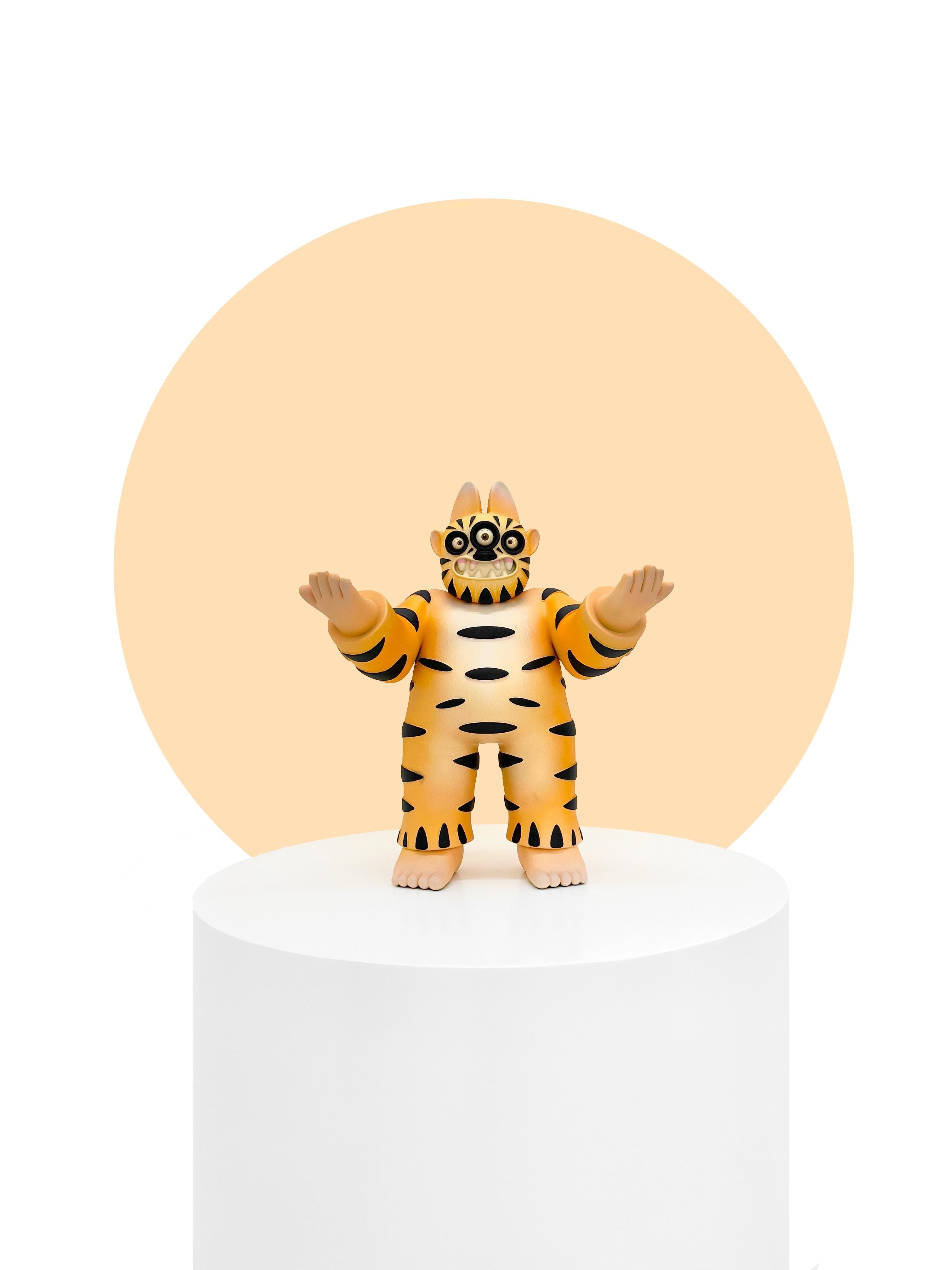 Mr. Mitote Animal Painting - "Tigre atacando I" art toy, tiger, pop art, Mexican, contemporary, sculpture