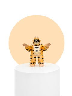 "Tigre atacando I" Kunstspielzeug, Tiger, Pop Art, mexikanisch, zeitgenössisch, Skulptur