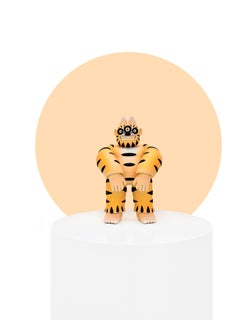 "Tigre atacando II" Kunstspielzeug, Tiger, Pop Art, mexikanisch, zeitgenössisch, Skulptur