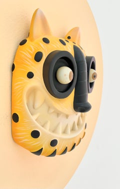 "Tigre IV" art toy, smiling jaguar, pop art, mexican art, mask, nature