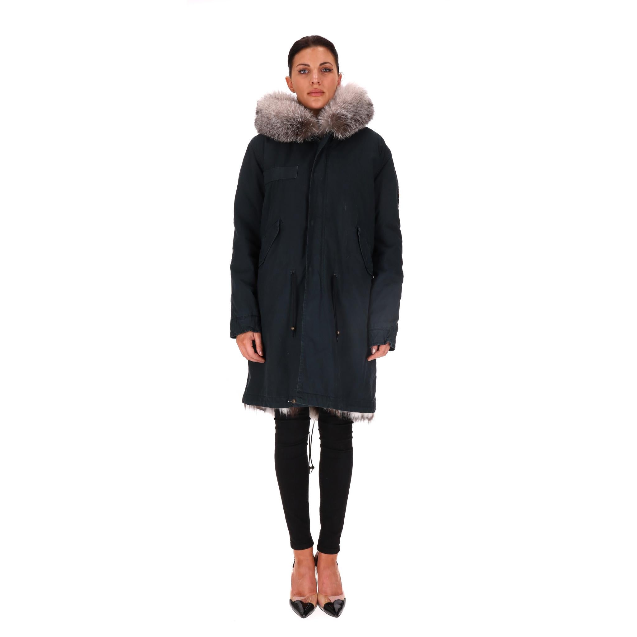 Nero Mr & Mrs Fox - Parka foderato di pelliccia e con cappuccio - giacca e cappotto in vendita