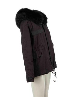 Mr & Mrs Italy Black Fur Lined Parka Coat Size XS