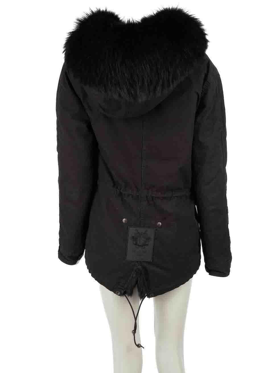 Mr & Mrs Italy Black Fur Lined Parka Coat Size XS In Good Condition In London, GB