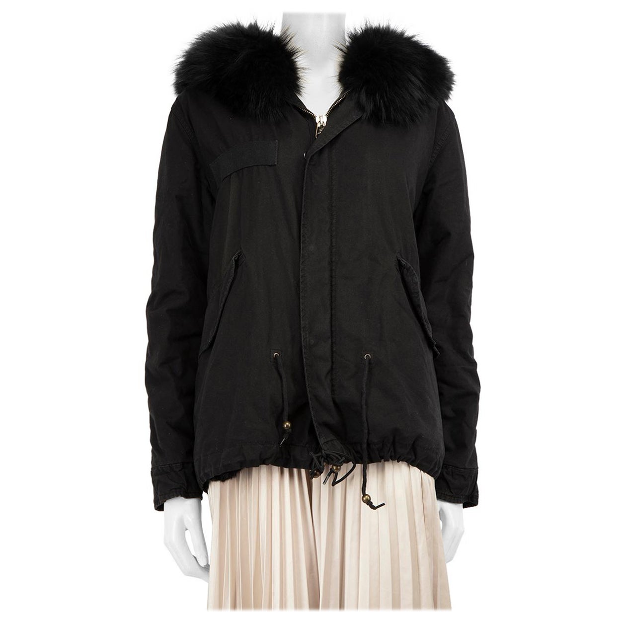 Mr & Mrs Italy Black Rabbit Fur Line Parka Coat Size XS