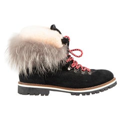 Mr & Mrs Italy Black Suede Fur Lined Ankle Boots Size IT 38