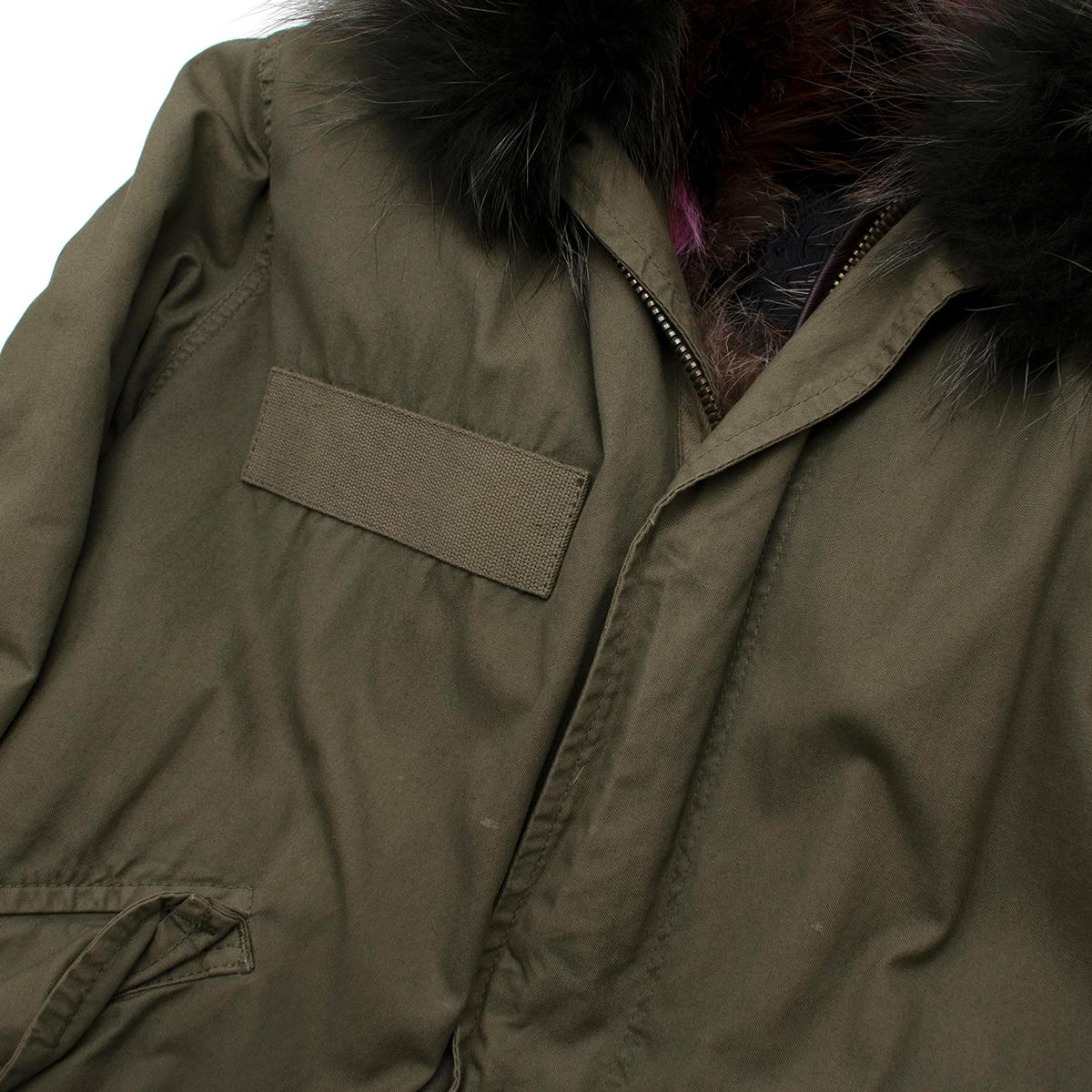 Mr & Mrs Italy Fox & Racoon Fur Trimmed Khaki Army Parka - Size M In Excellent Condition In London, GB