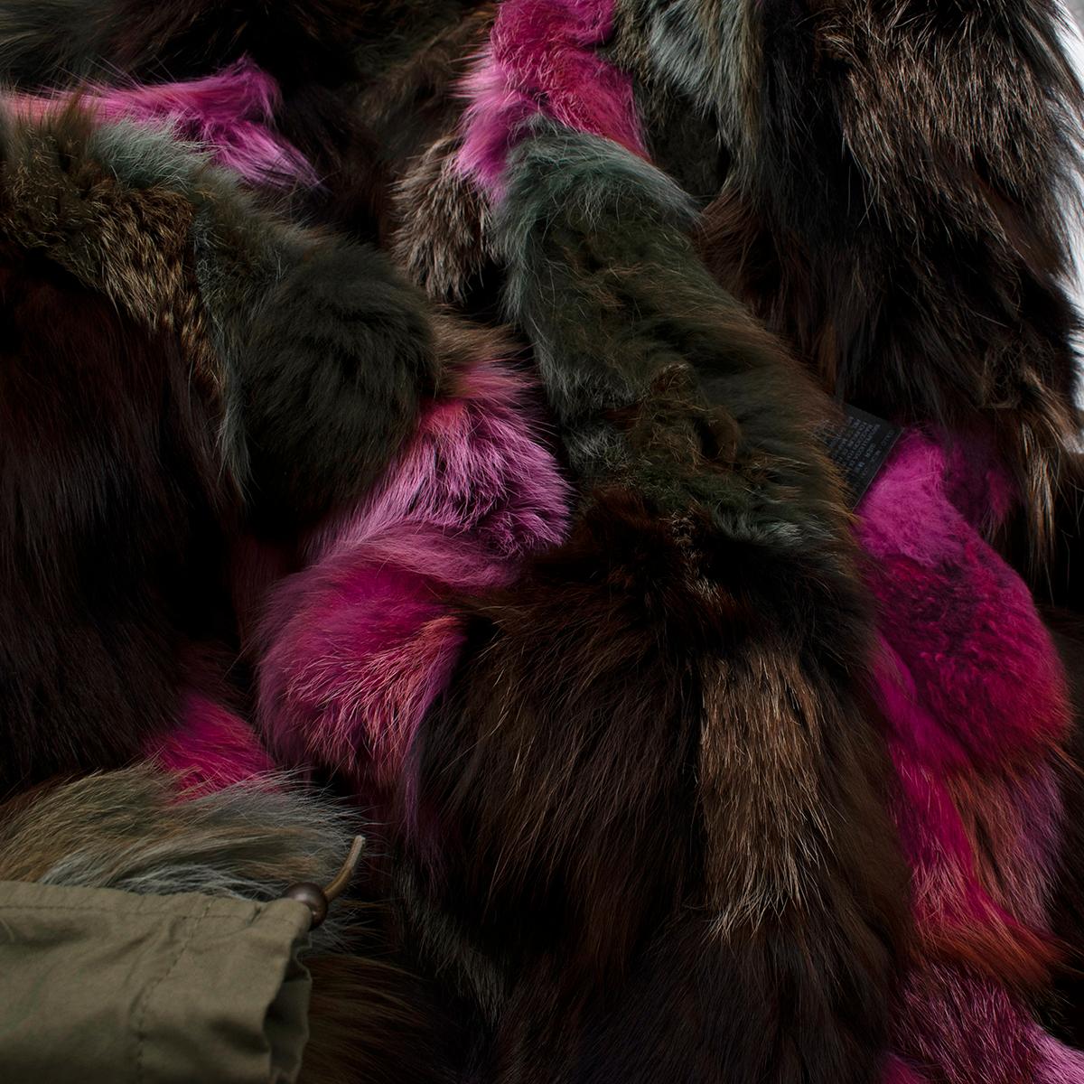 Mr & Mrs Italy Fox & Racoon Fur Trimmed Khaki Army Parka - Size M 1