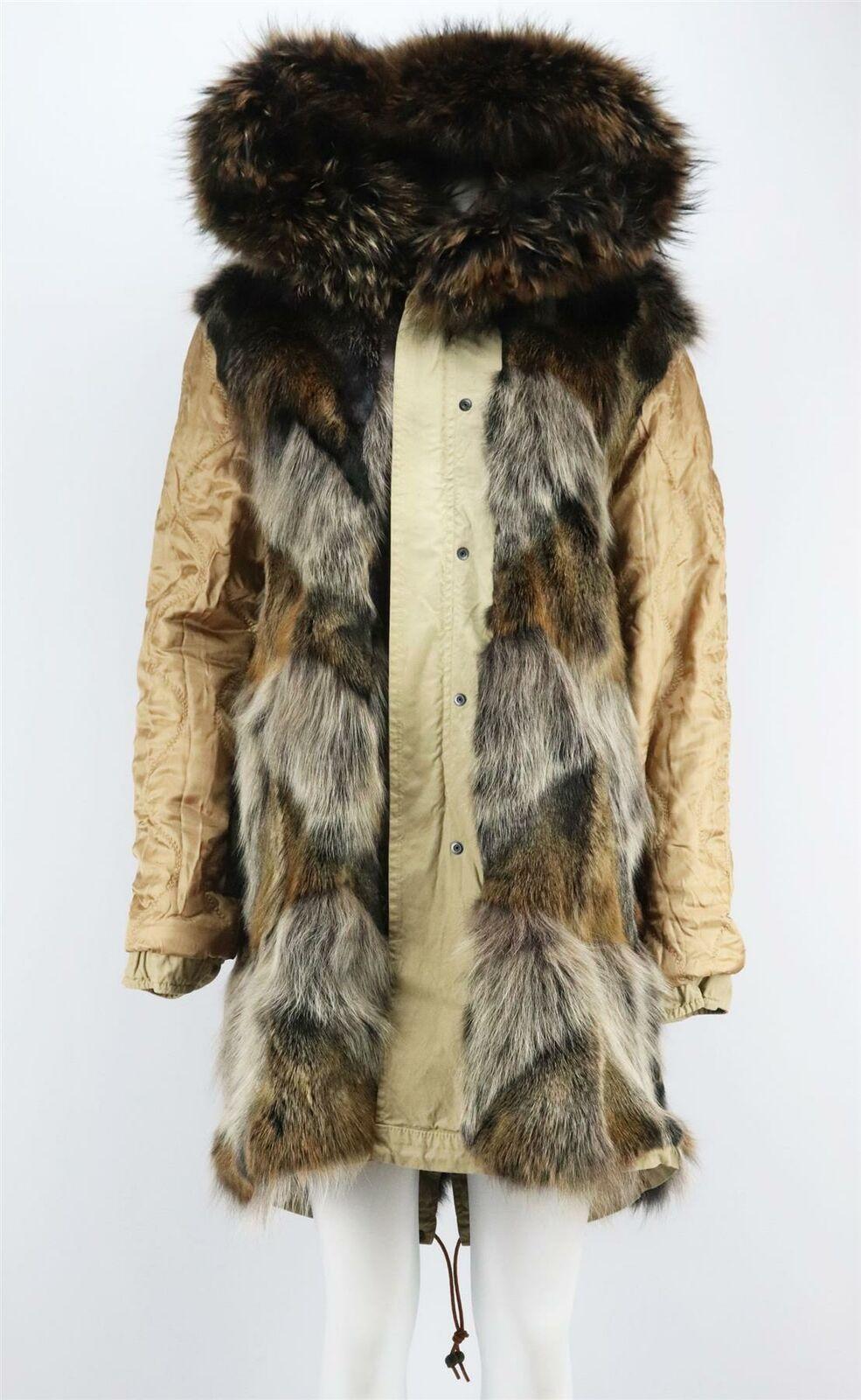 Beige Mr & Mrs Italy Fur Lined Cotton Canvas Parka