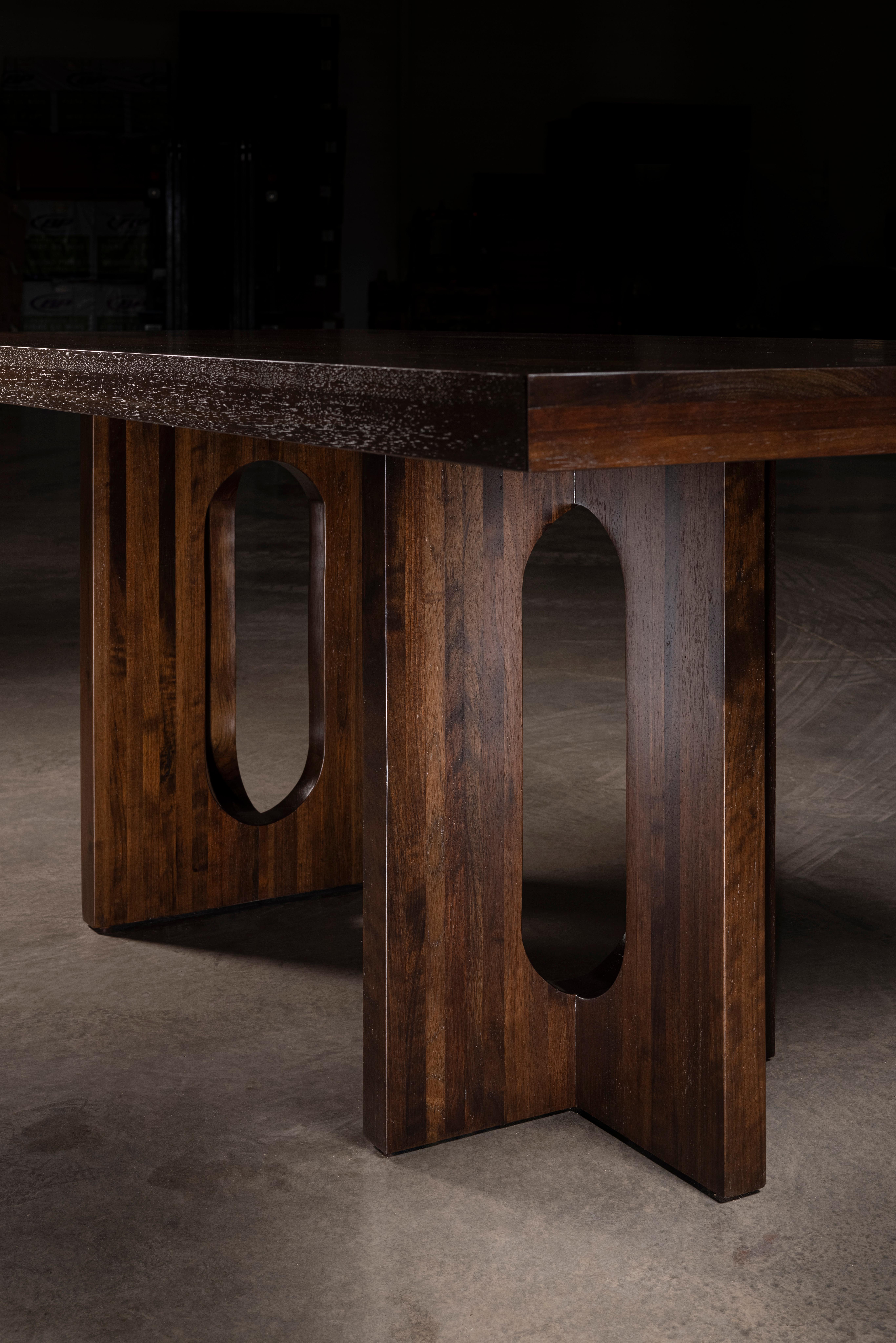 Modern Mr. O Dining Table in Solid Walnut with Two Geometrical Bases by No Age Studio For Sale