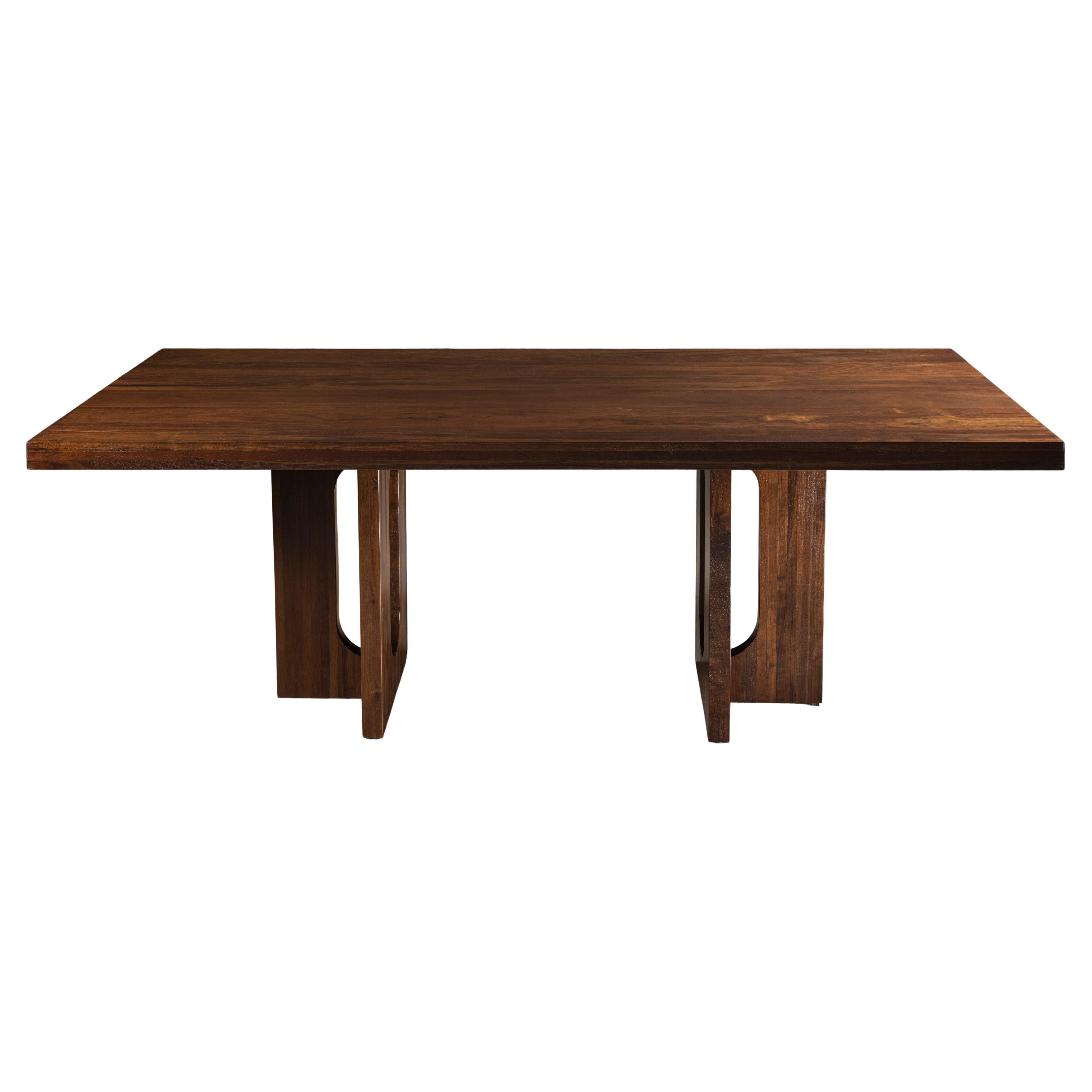 Mr. O Dining Table in Solid Walnut with Two Geometrical Bases by No Age Studio