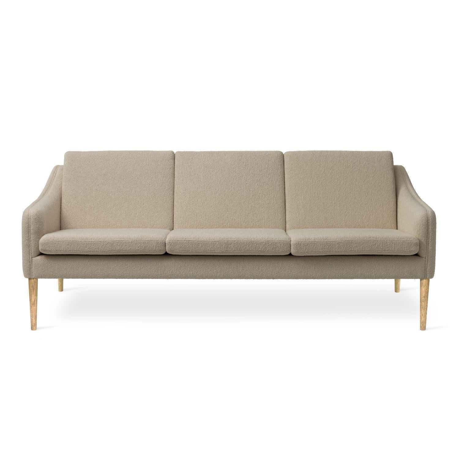 Mr Olsen 3 seater oak sand by Warm Nordic
Dimensions: D201 x W79 x H 78/46 cm
Material: Textile upholstery, Foam, Spring system, Solid oiled oak legs, Solid smoked oak legs
Weight: 50 kg
Also available in different colours and finishes. 

A
