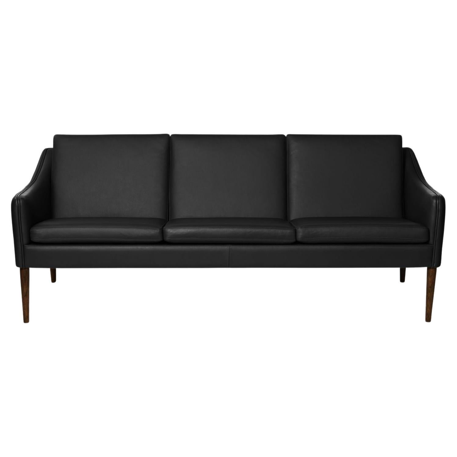 Mr Olsen 3 Seater Walnut Challenger Black Leather by Warm Nordic For Sale