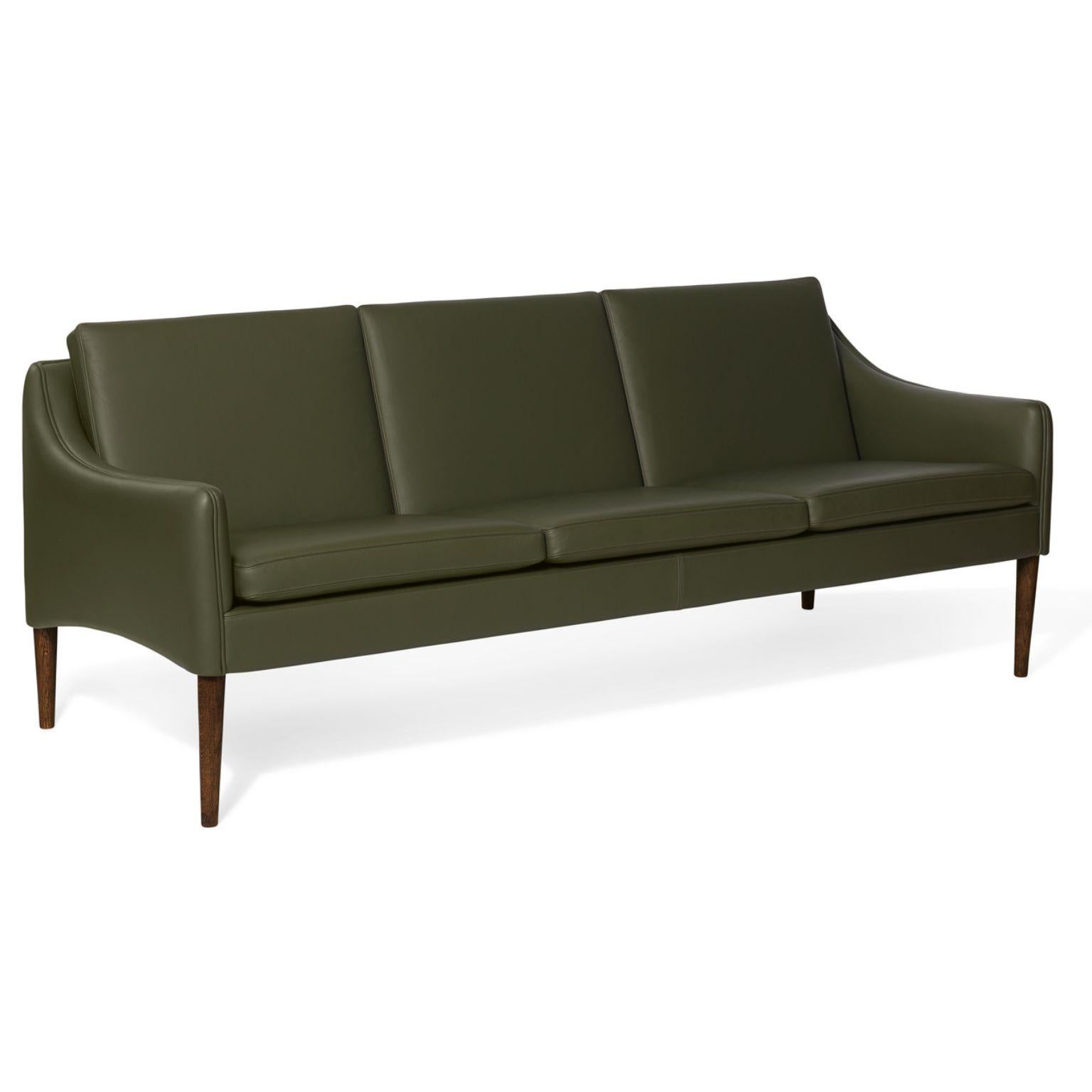 Post-Modern Mr Olsen 3 Seater Walnut Challenger Pickle Green Leather by Warm Nordic For Sale