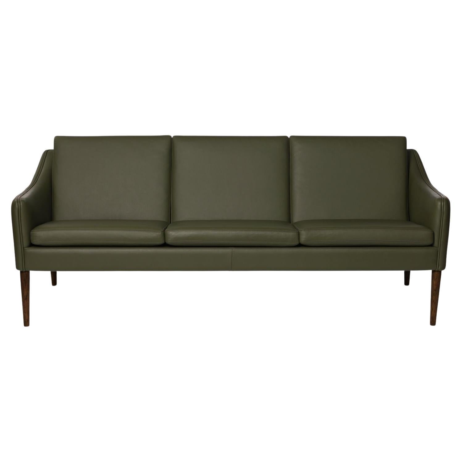 Mr Olsen 3 Seater Walnut Challenger Pickle Green Leather by Warm Nordic For Sale