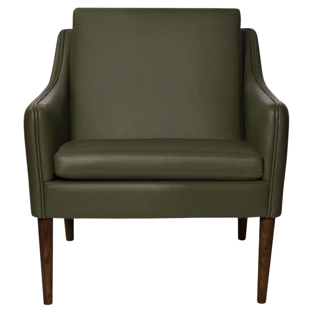 Mr. Olsen Lounge Chair Solid Walnut Pickle Green Leather by Warm Nordic