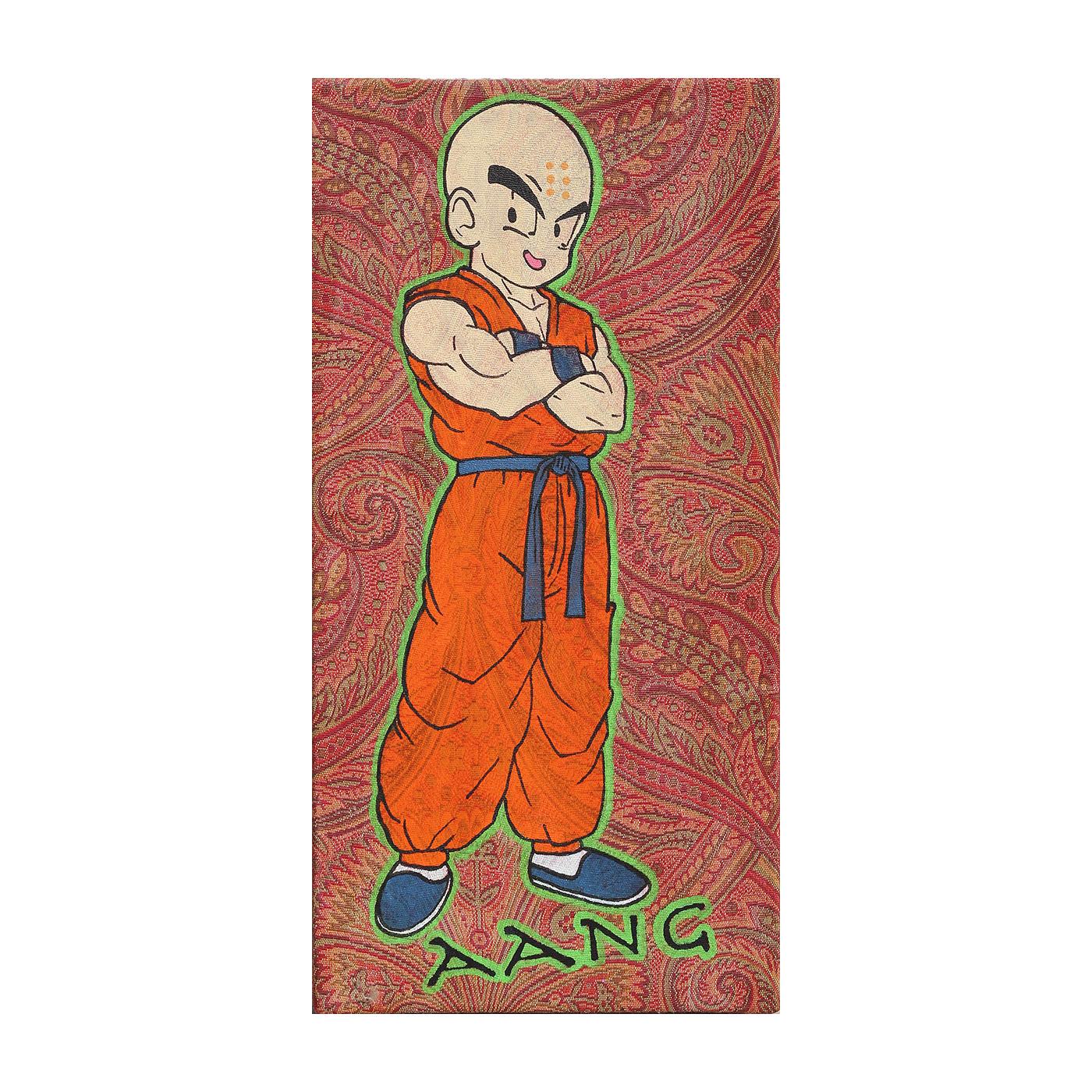 Mr. Painty Abstract Painting - "Aang" Small Longitudinal Orange Toned Abstract Aang Pop Art Painting on Brocade