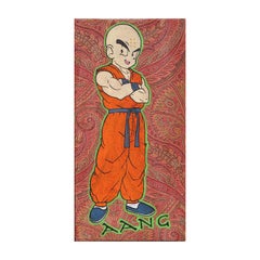 "Aang" Small Longitudinal Orange Toned Abstract Aang Pop Art Painting on Brocade