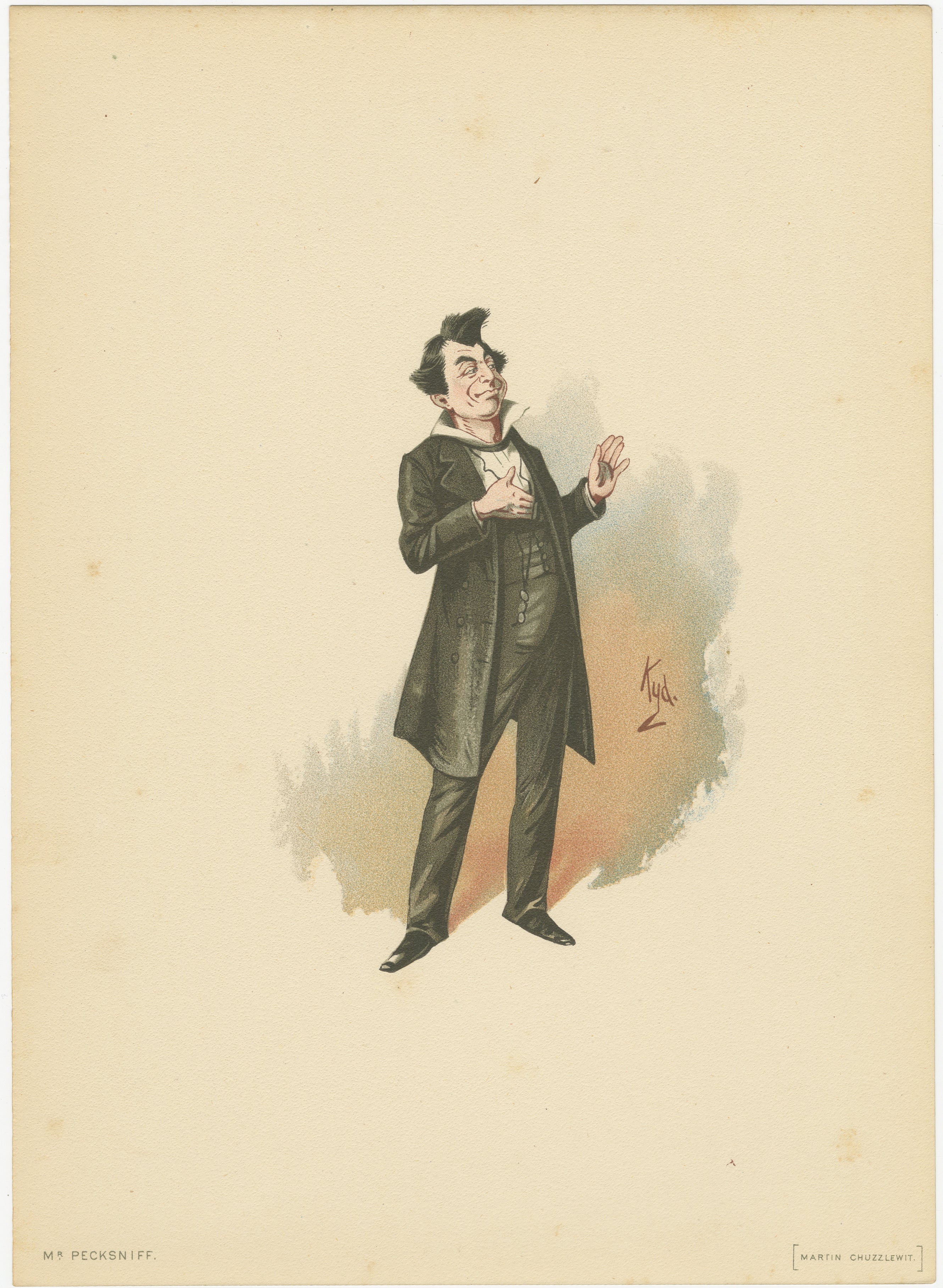 Mr. Pecksniff aus Martin Chuzzlewit - Dickens Charakter Lithographie von Kyd, 1889 im Angebot