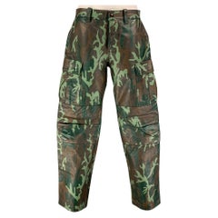 MR. S LEATHER Size 34 Brown Green Camo Leather Cargo Casual Pants
