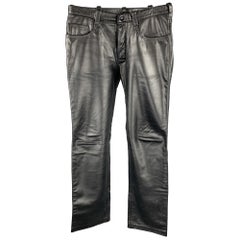 MR. S LEATHER Size 37 Black Leather Snap Fly Denim Cut Pants