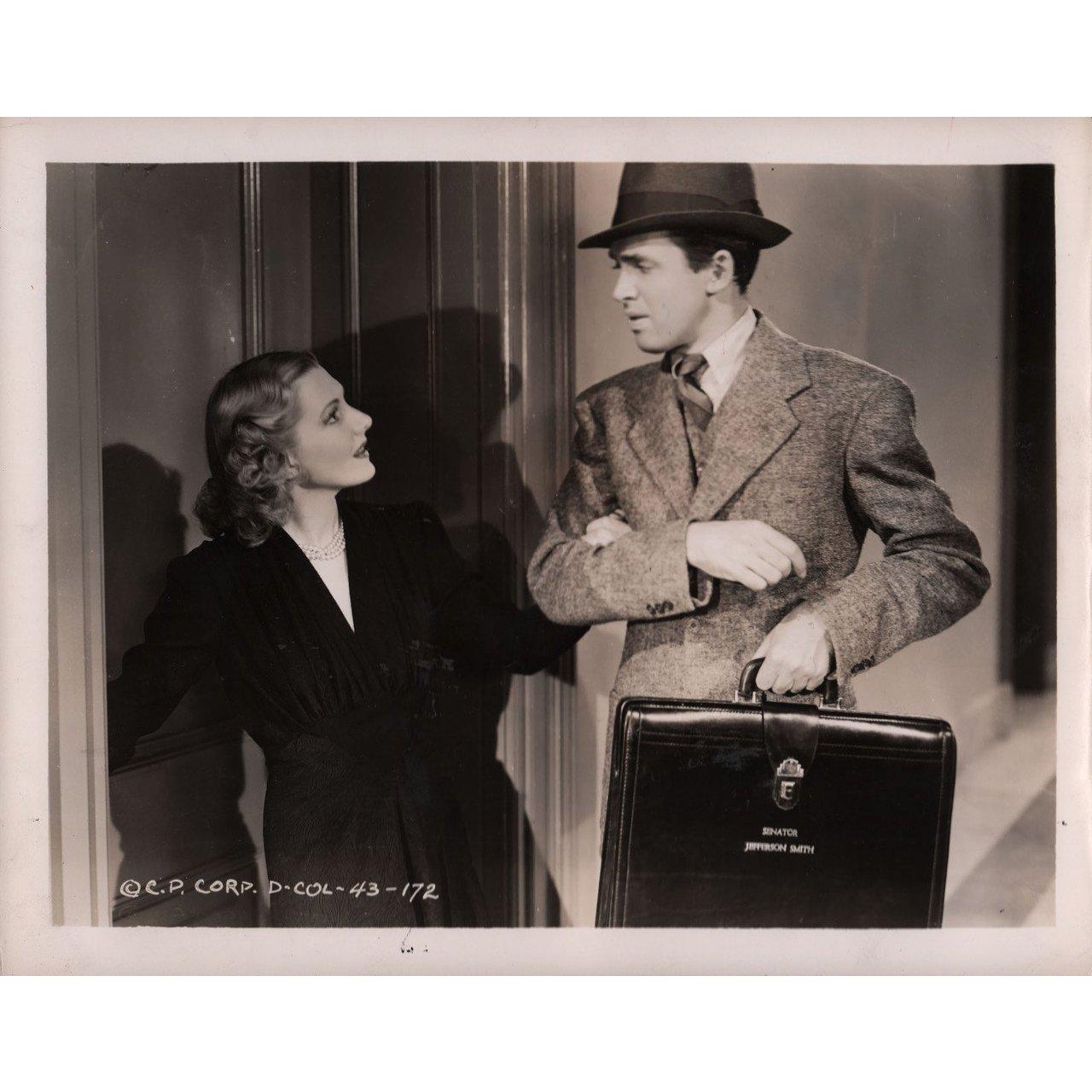 Original 1939 U.S. silver gelatin single-weight photo for the film Mr. Smith Goes to Washington directed by Frank Capra with Jean Arthur / James Stewart / Claude Rains / Edward Arnold. Very good-fine condition. Please note: the size is stated in