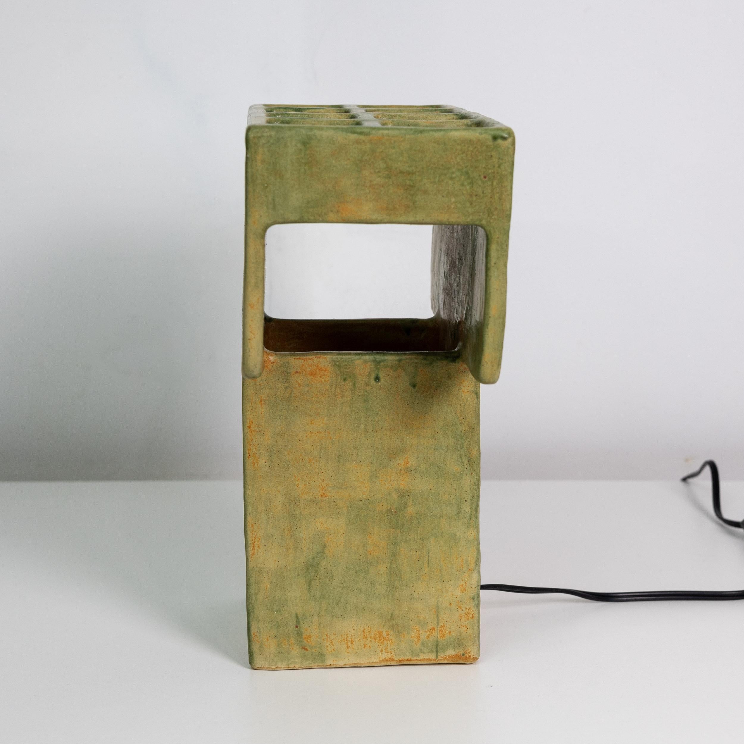 Mr. T Ceramic Table Lamp, Geometric, Brutalist, Square Table Light, Clay, Glazed For Sale 2