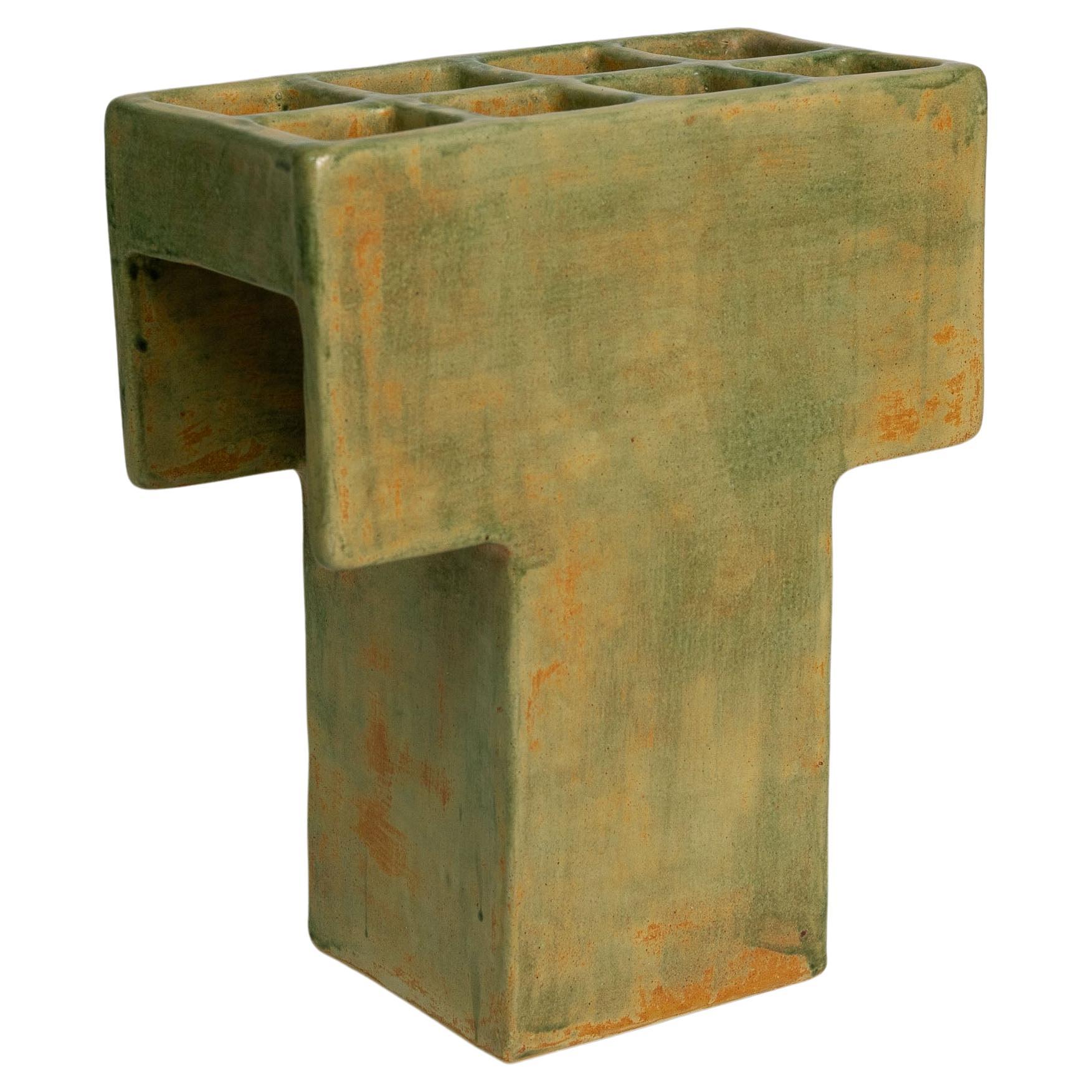 Mr. T Ceramic Table Lamp, Geometric, Brutalist, Square Table Light, Clay, Glazed For Sale