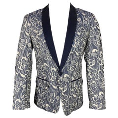 MR. TURK Gregory Size 38 Navy & Gray Silver Abstract Floral Jacquard Jacket