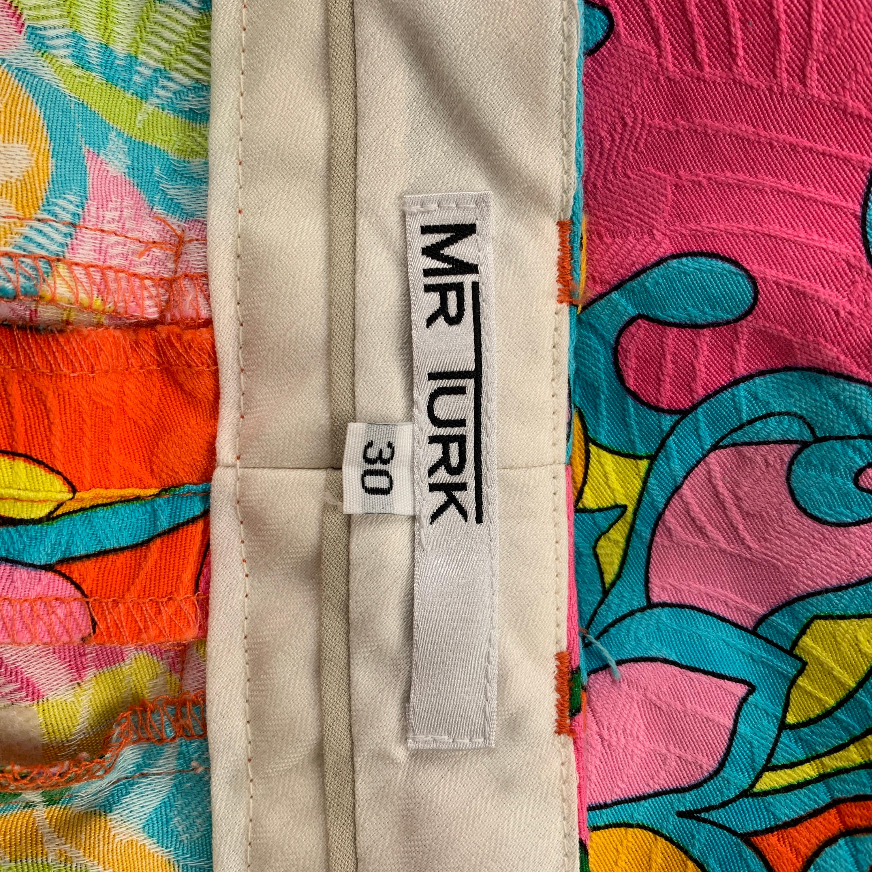 MR TURK Size 30 Multi-Color Print Cotton Zip Fly Casual Pants In Excellent Condition In San Francisco, CA