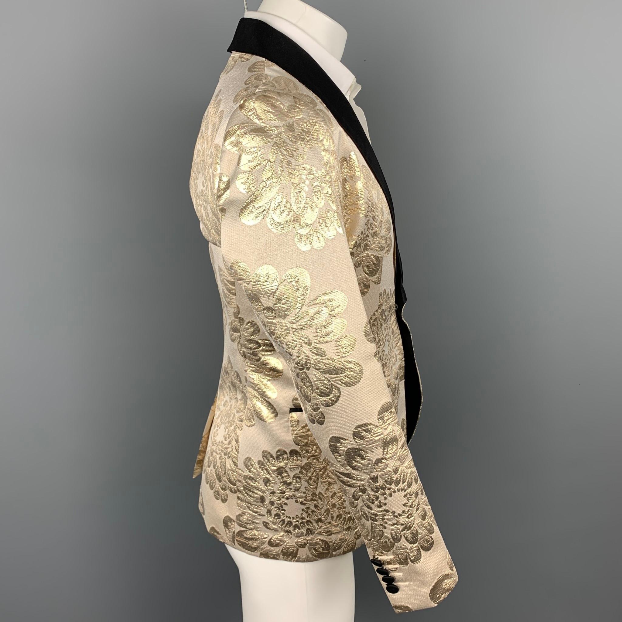 MR TURK Size 36 Beige & Gold Brocade Cotton Blend Shawl Collar Sport Coat In Good Condition In San Francisco, CA
