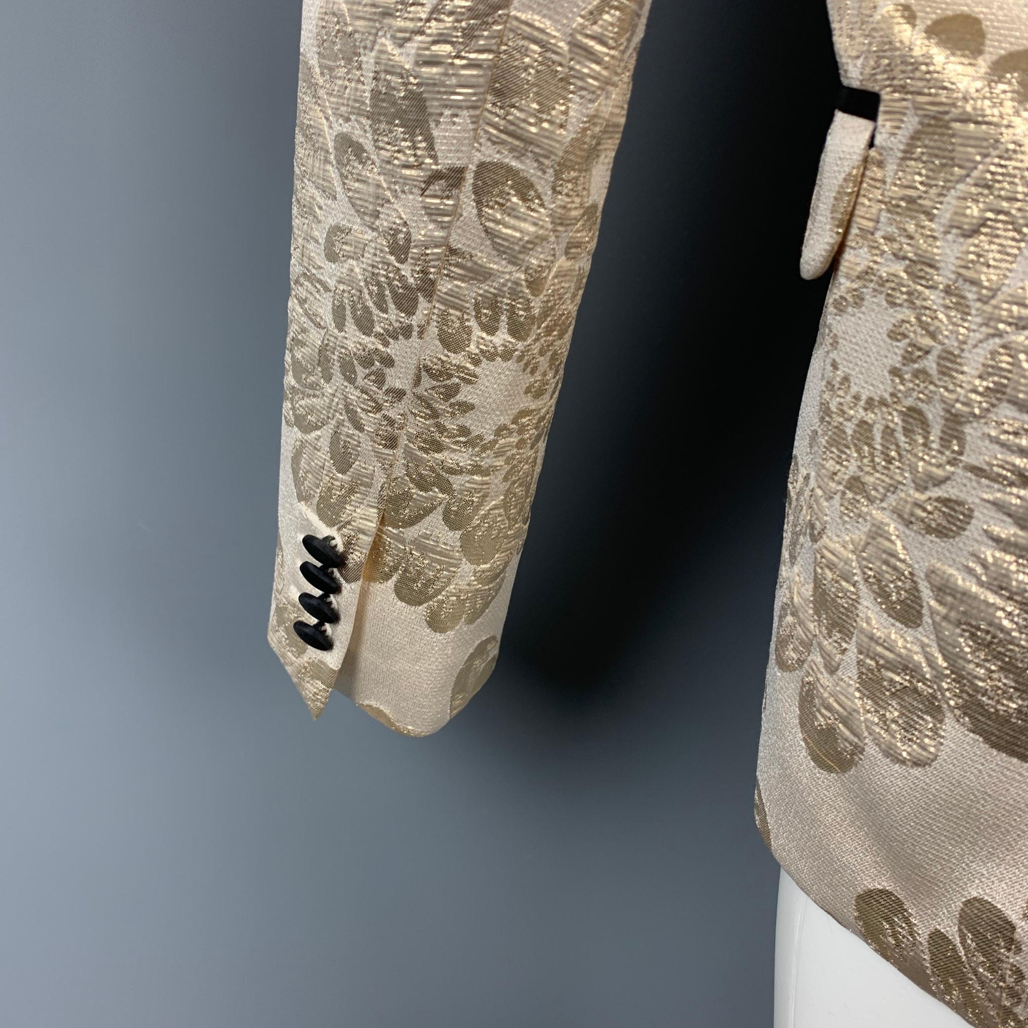 MR TURK Size 36 Beige & Gold Brocade Cotton Blend Shawl Collar Sport Coat 1
