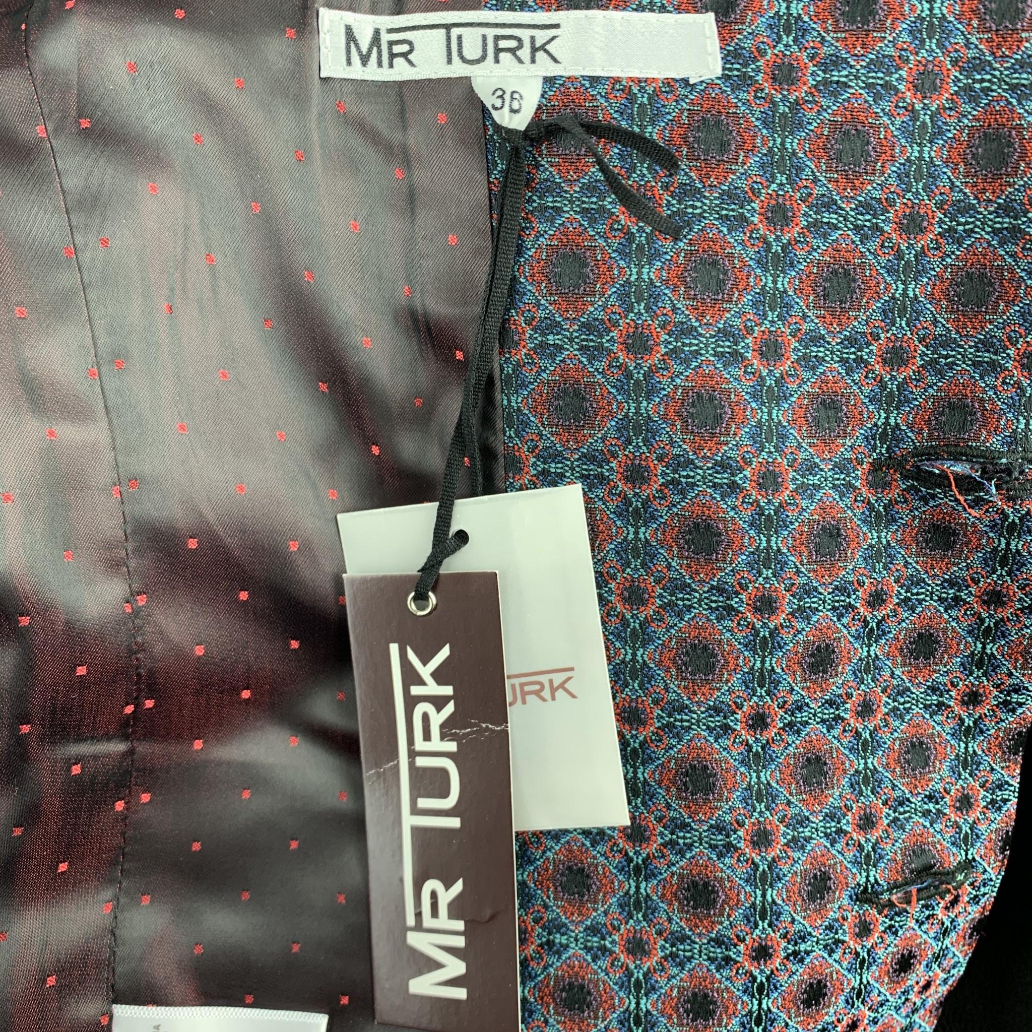 MR. TURK Size 36 Blue & Red Print Polyester Blend Peak Lapel Sport Coat 2