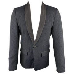 MR TURK Size 38 Textured Black & Navy Polyester Blend Sport Coat