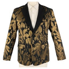 MR TURK Size 42 Black Gold Jacquard Polyester Cotton Peacoat Sport Coat