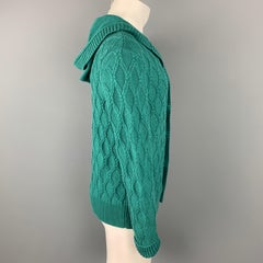 MR TURK Size M Green Knitted Cotton Hooded Cardigan