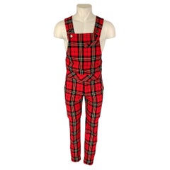 MR TURK Size XS Red Black White Polyester Plaid Zip Fly Overalls