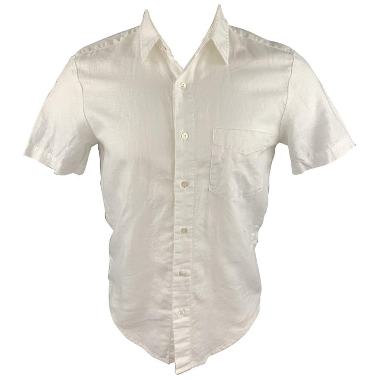 MR. TURK Size XS White Linen / Cotton Button Up Short Sleeve Shirt at ...