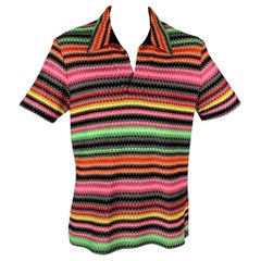 MR TURK Size XXL Multi-Color Zig Zag Viscose / Polyester Open Collar Polo